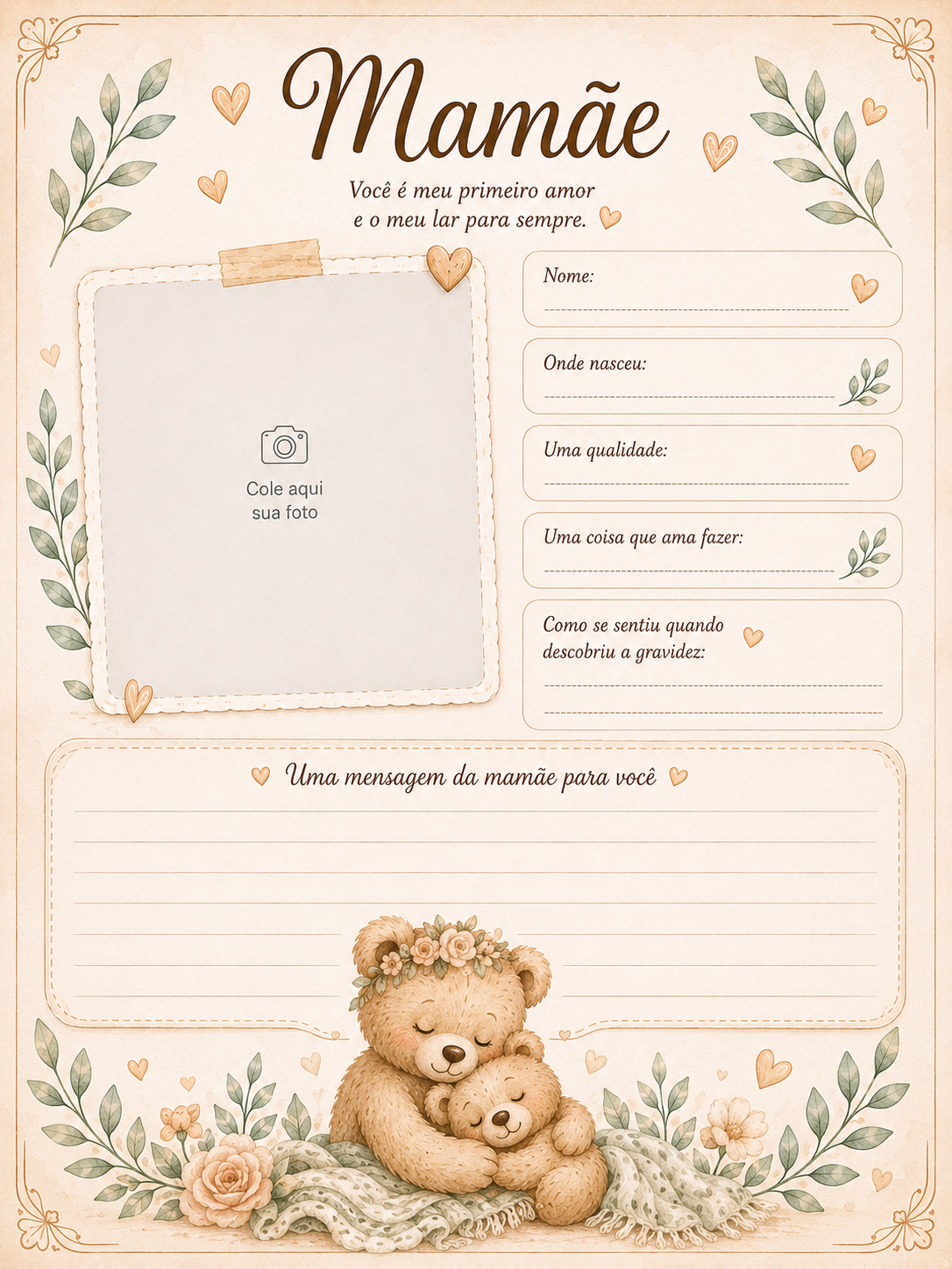 Página do diário Memórias do Meu Bebê