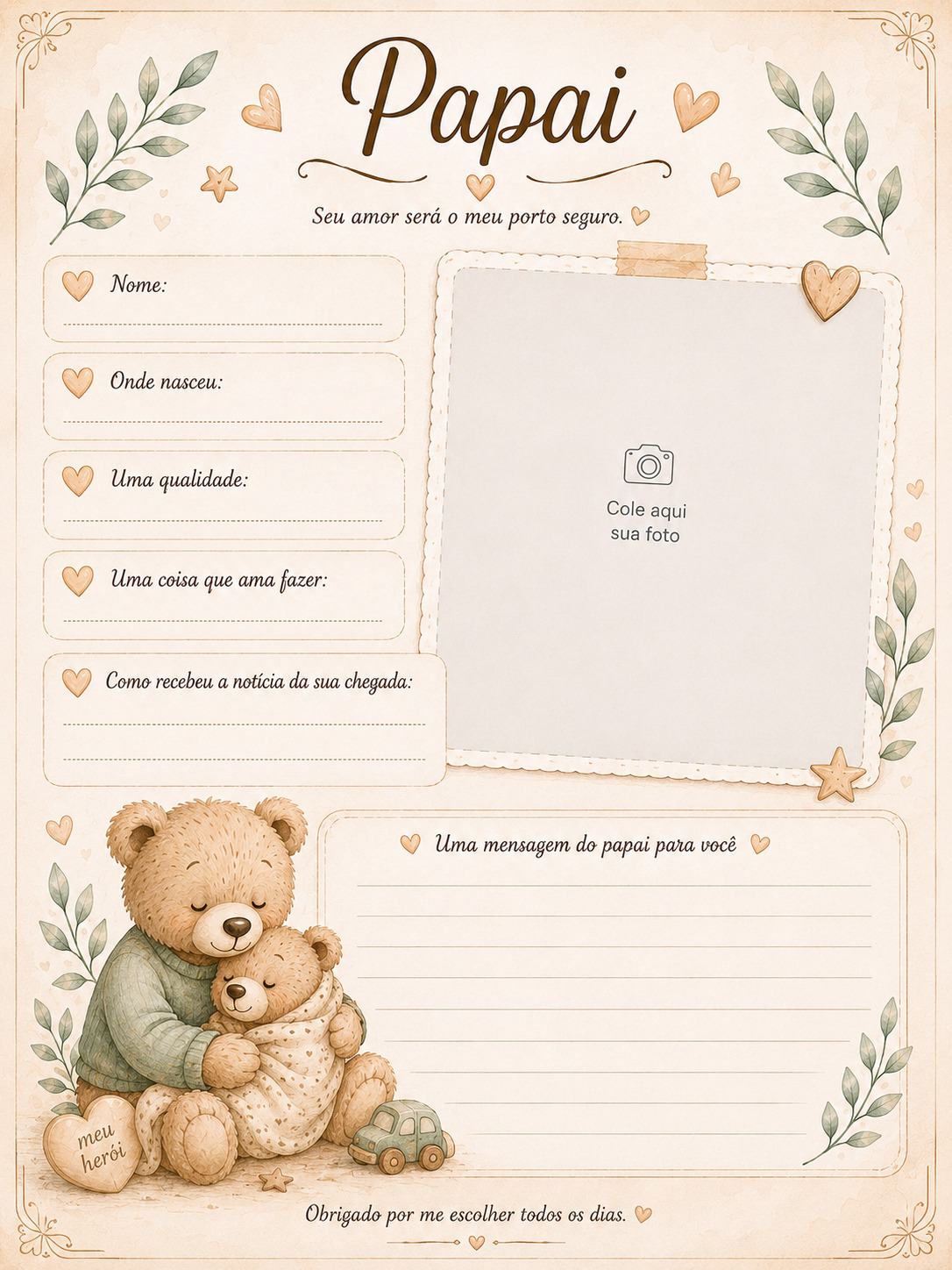 Página do diário Memórias do Meu Bebê